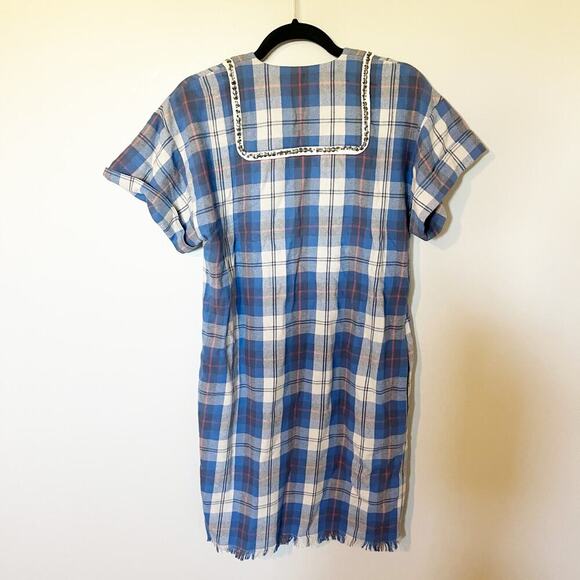 Sea New York blue plaid cotton flannel shift dress sequins women’s size 4 - Picture 2 of 9